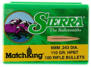 Sierra 6mm 110 Grain MatchKing Boat Tail Hollow Point Bullets 100 Count