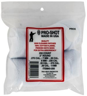 Pro-Shot Cleaning Patches .270 - .38 Cal 2" Round Cotton Flannel, 250 Pack