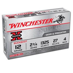 Winchester Super X 12 Ga 2.75" 27 Pellets #4 Buffered Lead Buckshot Ammo 5 Rounds