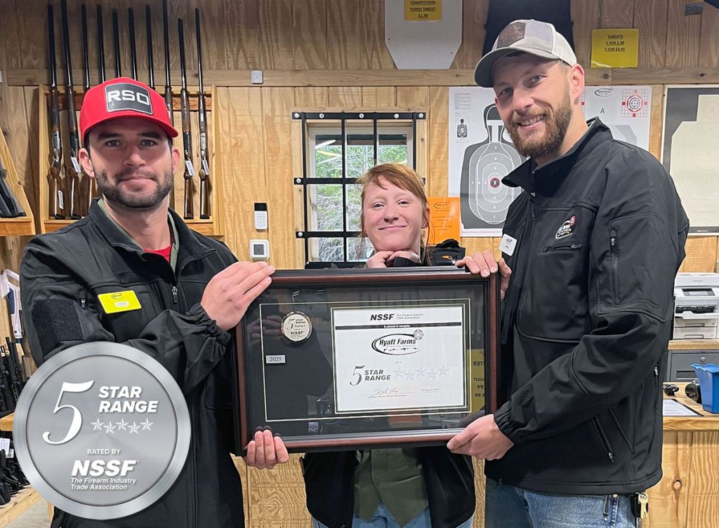 NSSF, The Firearm Industry Trade Association, has awarded Hyatt Farms Shooting Complex its coveted Five-Star rating for range excellence. Five stars is the highest rating in NSSF’s star-rating system, which evaluates shooting facilities based on appearance, management, shooting sports development and amenities. 
